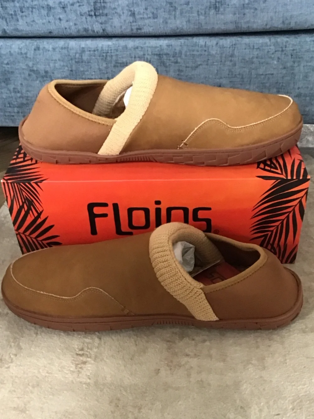 Flojos Men’s Carl Sherpa Lined Slip-On Loafers in Brown with Cream Knit Collar